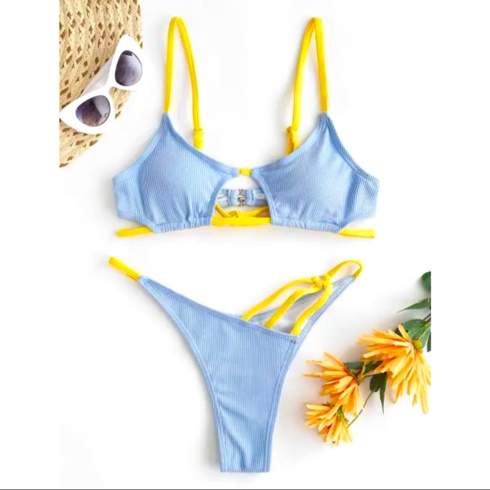 ZAFUL Ribbed Strap Cutout Thong Bikini NWT